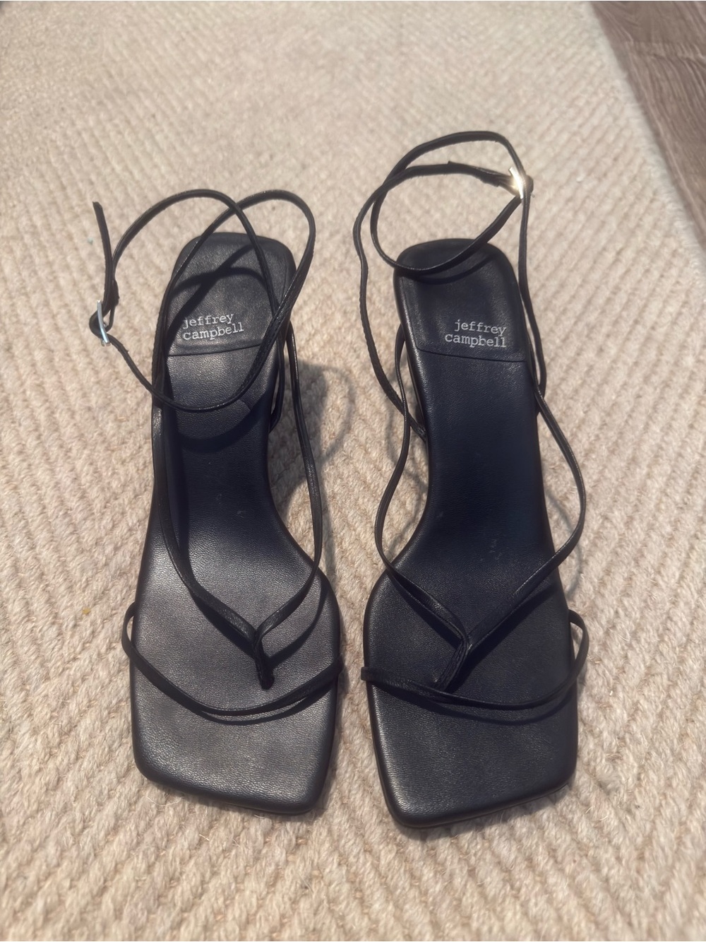 Jeffrey Campbell Black Strappy Square-Toe Heels